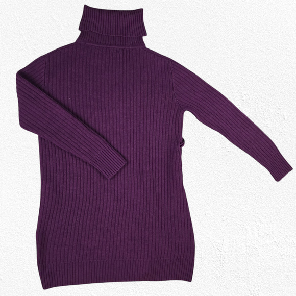 Uterque Maroon Ribbed Turtleneck Adjustable Tie Wool Blend Sweater Size Small - Picture 8 of 8